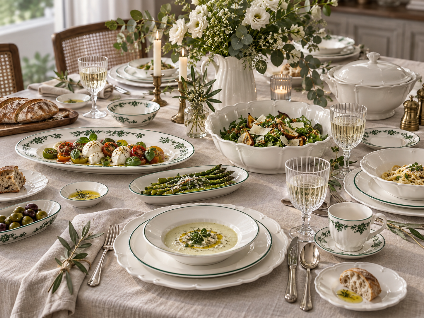 Сервировка PROVENCE GREEN с белым фарфором