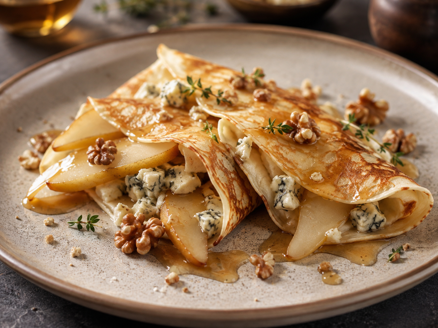 Блины с солёной карамелью и орехами