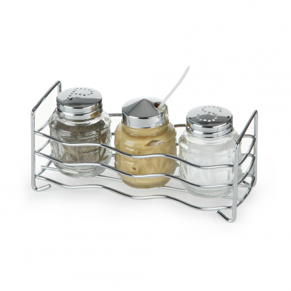 Набор для специй 3 предмета (соль, перец, горчица) нержавеющая сталь, подставка, волна [381-3]