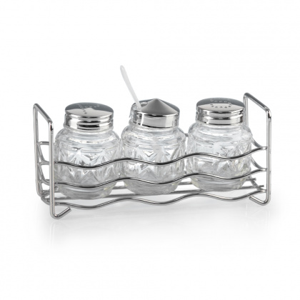 Купить набор для специй 3 предмета (соль, перец, горчица) нержавеющая сталь, подставка, волна [381-3]