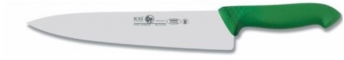 Купить нож поварской 250/390 мм. шеф узкое лезвие, зеленый антибактер. ручка horeca icel /1/6/