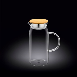 Кувшин 1 л. d=85 мм. h=210 мм. с крышкой бамбук + сетка нерж Термостекло Wilmax /1/18/