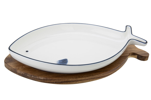 Купить блюдо в виде рыбы на дерев. подставке, 28,7x16,1 см h 4 см, branzino cosy&trendy branzino