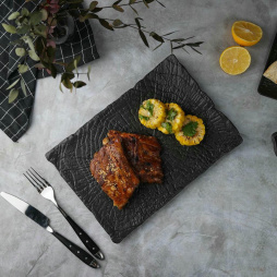 Блюдо прямоугольное 30*21 см h2,5 см с бортом Side Up1 Black Raw Wood P.L. Proff Cuisine [3]