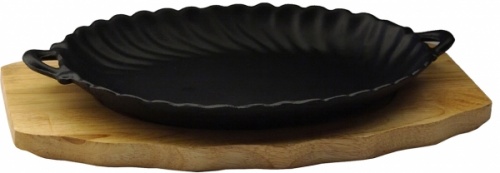 Купить сковорода на подставке 270х190мм овальная с ручками большая чугун/дерево [dsu-s-sd big]