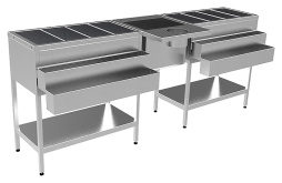Барная станция. Корпус - нерж. сталь aisi 430, 2 сварные теплоизолированные мойки 710х340х270мм (каж