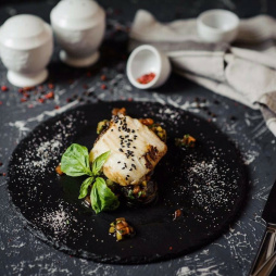 Блюдо для подачи круглое d=33 см. черное, сланец APS /1/