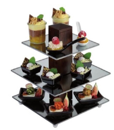 Этажерка 3-х ярусная 25*25 см. h=30,5 см. для комплиментов, стекло+дерево APS /1/