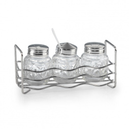 Набор для специй 3 предмета (соль, перец, горчица) нержавеющая сталь,  подставка,  волна [381-3]