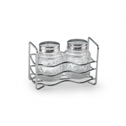 Набор для специй 2 предмета (соль,перец) нержавеющая сталь, подставка, волна [381-2]