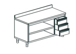 Кухонный стол производственный закрытый с 3-х сторон APACH Chef Line LWC69SH2UDR