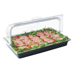 Поднос для выкладки 53*32,5*23,7 см нержавеющая сталь с пластиковой Roll-top крышкой + 2 емкости с х